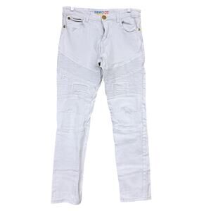 Demolition Mens Jeans Off White Moto Slim Straight Leg Soft Denim Y2K 32